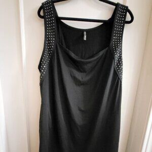 Simon Chang Edgy Black Mini Dress Silver Stud Embellished XL